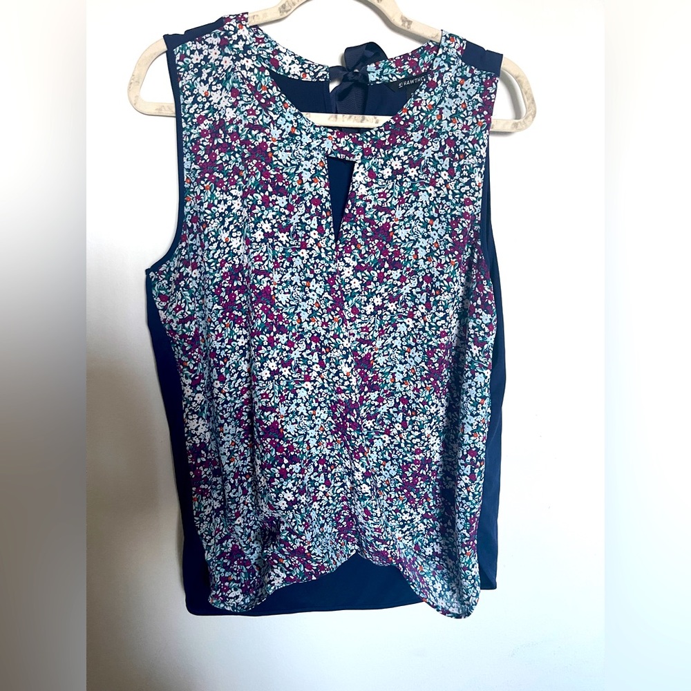 Blue floral faux wrap blouse